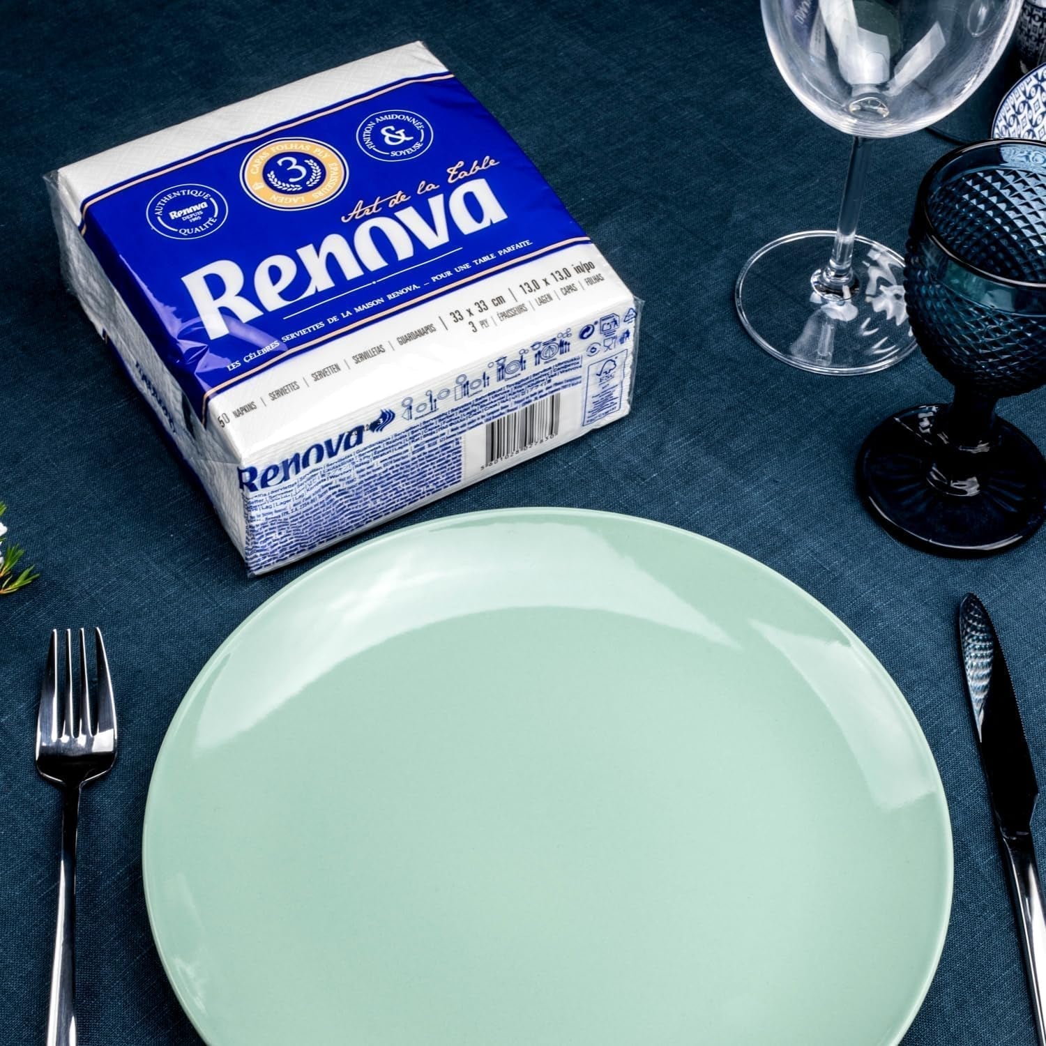 Renova pappersservetter, bordskonst, 50 premiumservetter, 3 lager