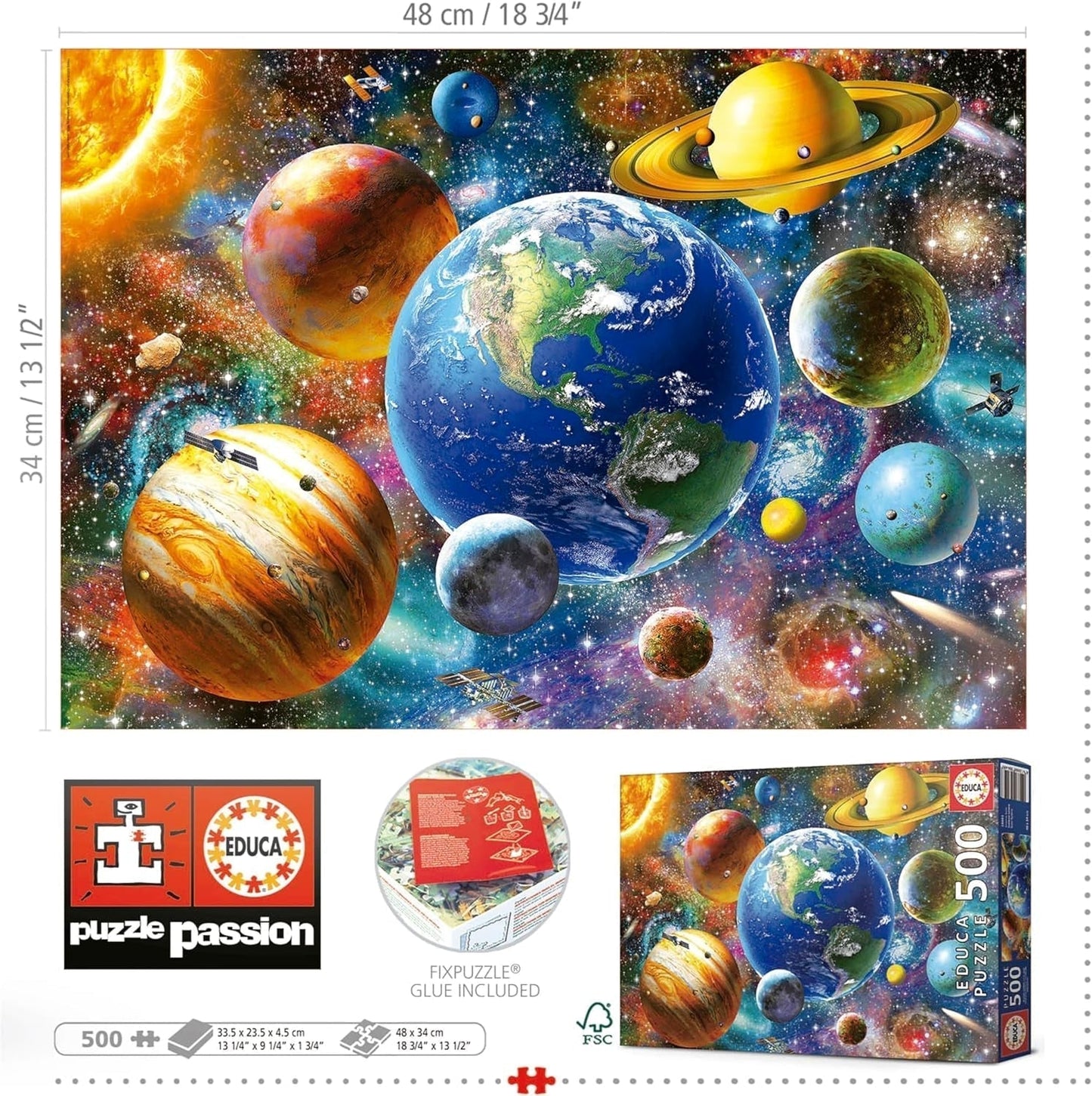 Educa - Pussel 500 bitar för vuxna | Solsystem, pussel 500 bitar för vuxna och barn från 11 år, planeter, rymden, rymden (18449) Puzzle Naty Shop