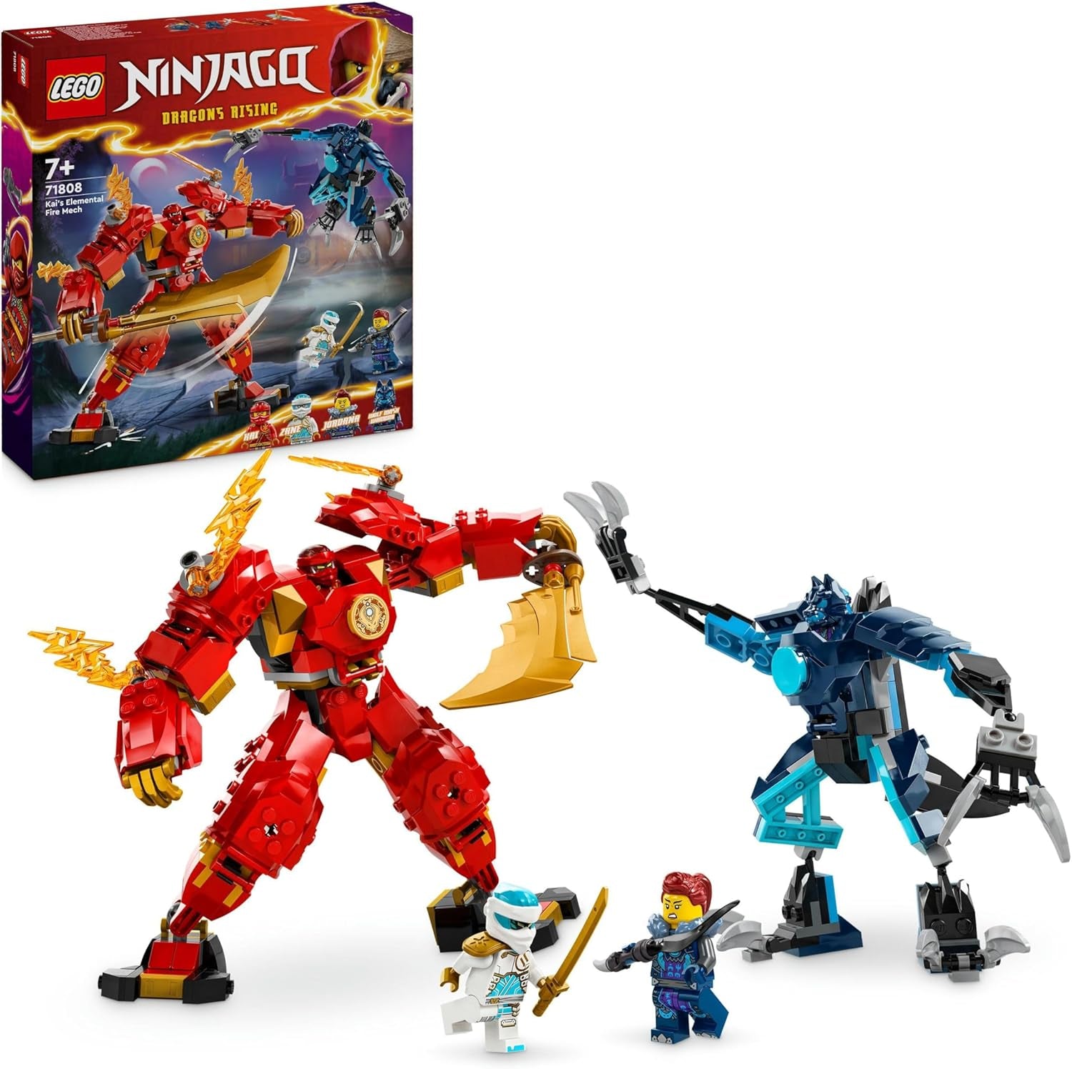 LEGO NINJAGO Kai's Fire Mech actionfigurleksak för barn med anpassningsbar röd mekfigur Ninjaset 4 figurer inklusive Kai och Zane Present för 7 år gamla pojkar och flickor 71808 Byggset Beuche den LEGO-Store Singel