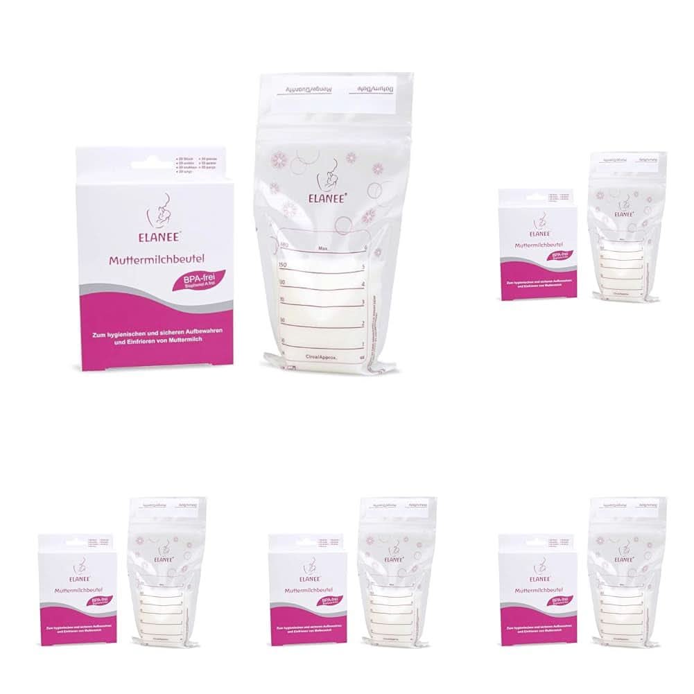 ELANEE bröstmjölkspåsar, med neutral smak och försteriliserade tillbehör Mat och amning Bebe Naty Shop 20 stycken (pack om 5) Inget stativ