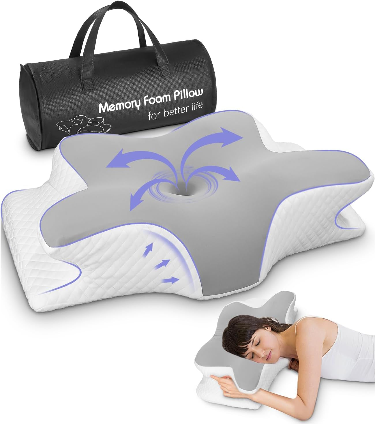 Nackkudde, Sidostödskudde, Memory Foam Kudde, Ortopedisk Kudde, Ergonomisk Nackstödskudde för optimalt stöd Rygg och mage Sidostödskudde (62 X 41 X 13CM) Cervikala ortopediska kuddar Naty Shop Grey