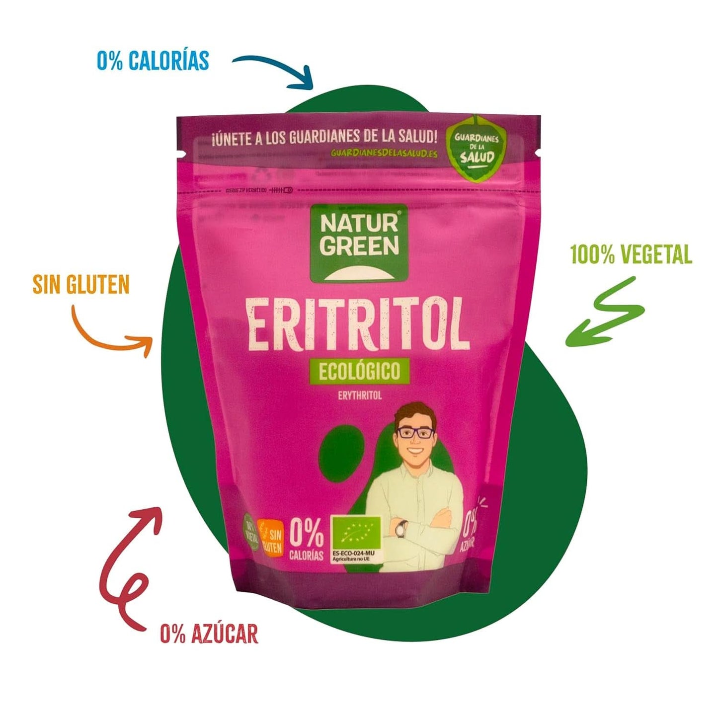 Bio Erythritol, naturligt sötningsmedel, ekologiskt, lågt glykemiskt index, 500 gram sötningsmedel Naty Shop