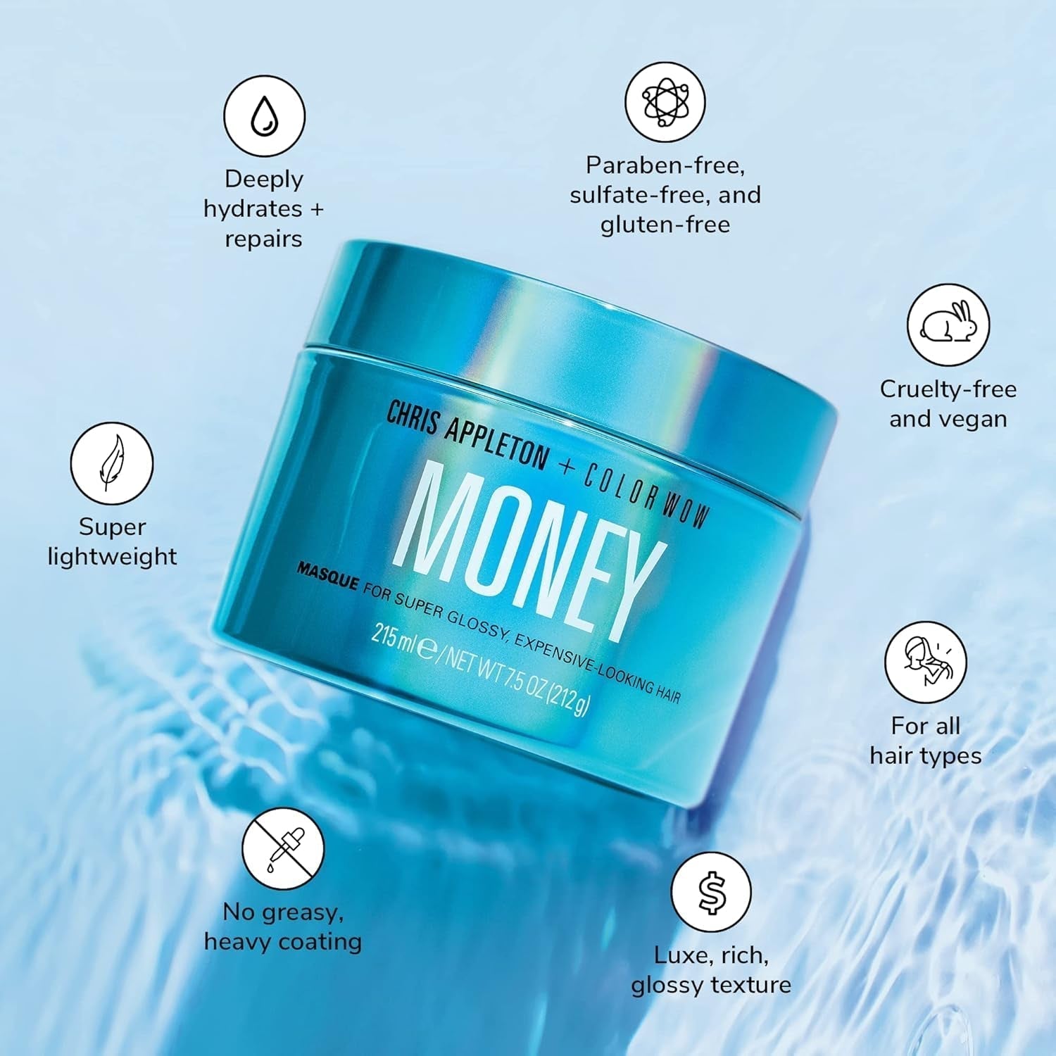 COLOR WOW Moisturizing Hair Mask Money 215 ml - mask för torrt och skadat hår, hårfuktning - vård och termiskt skydd för håret, blå Hårmask Naty Shop