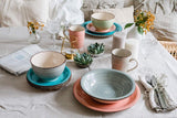 MÄSER servisset för 6, modern vintagelook, 12-delad bordsservering, handmålad, blå, kakel, rökblå (Bel Tempo II)