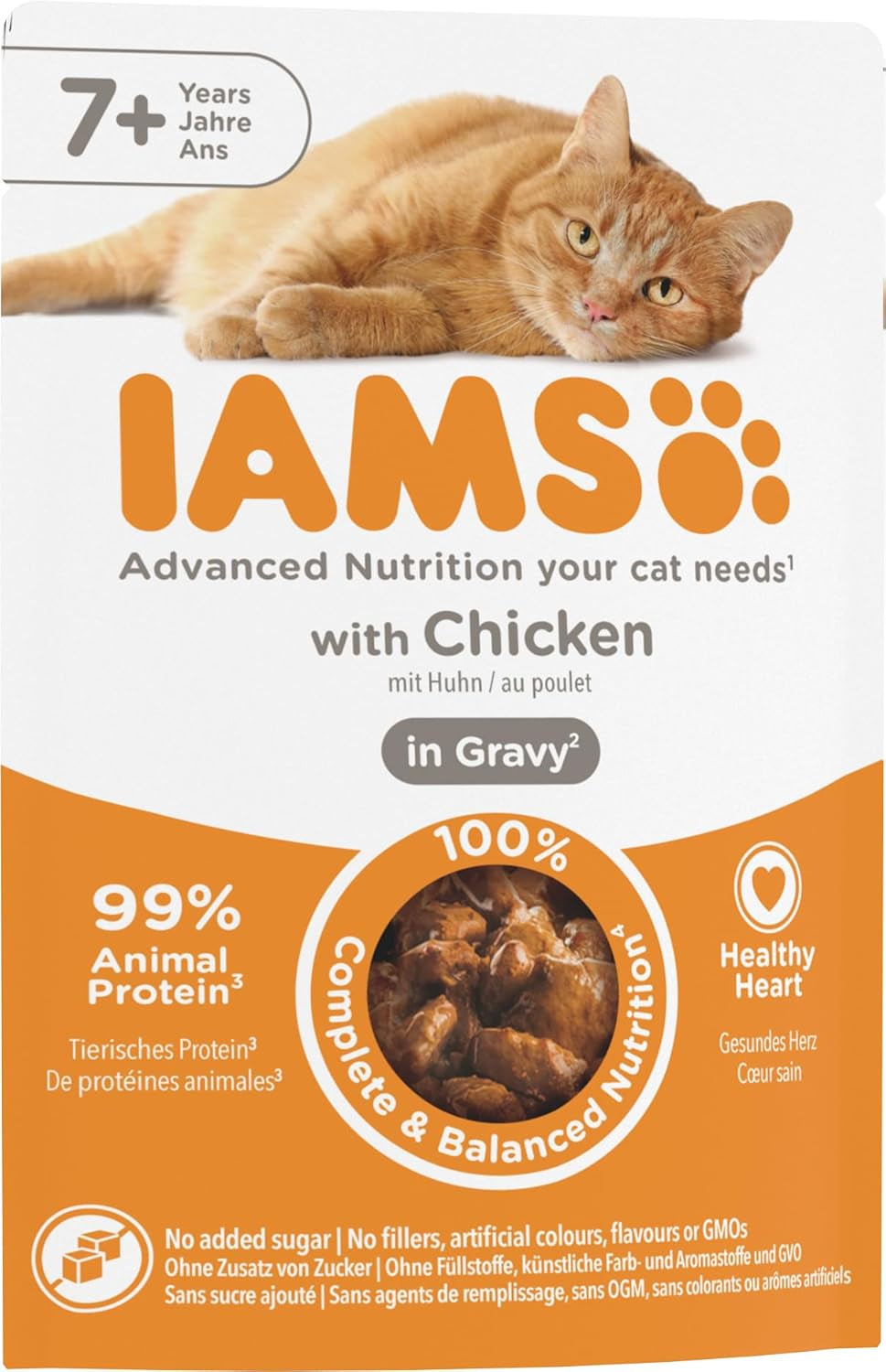 IAMS Delights våt kattmat med kyckling i sås för äldre katter 7 år och äldre - provstorlek, individuell påse, 1 x 85 g