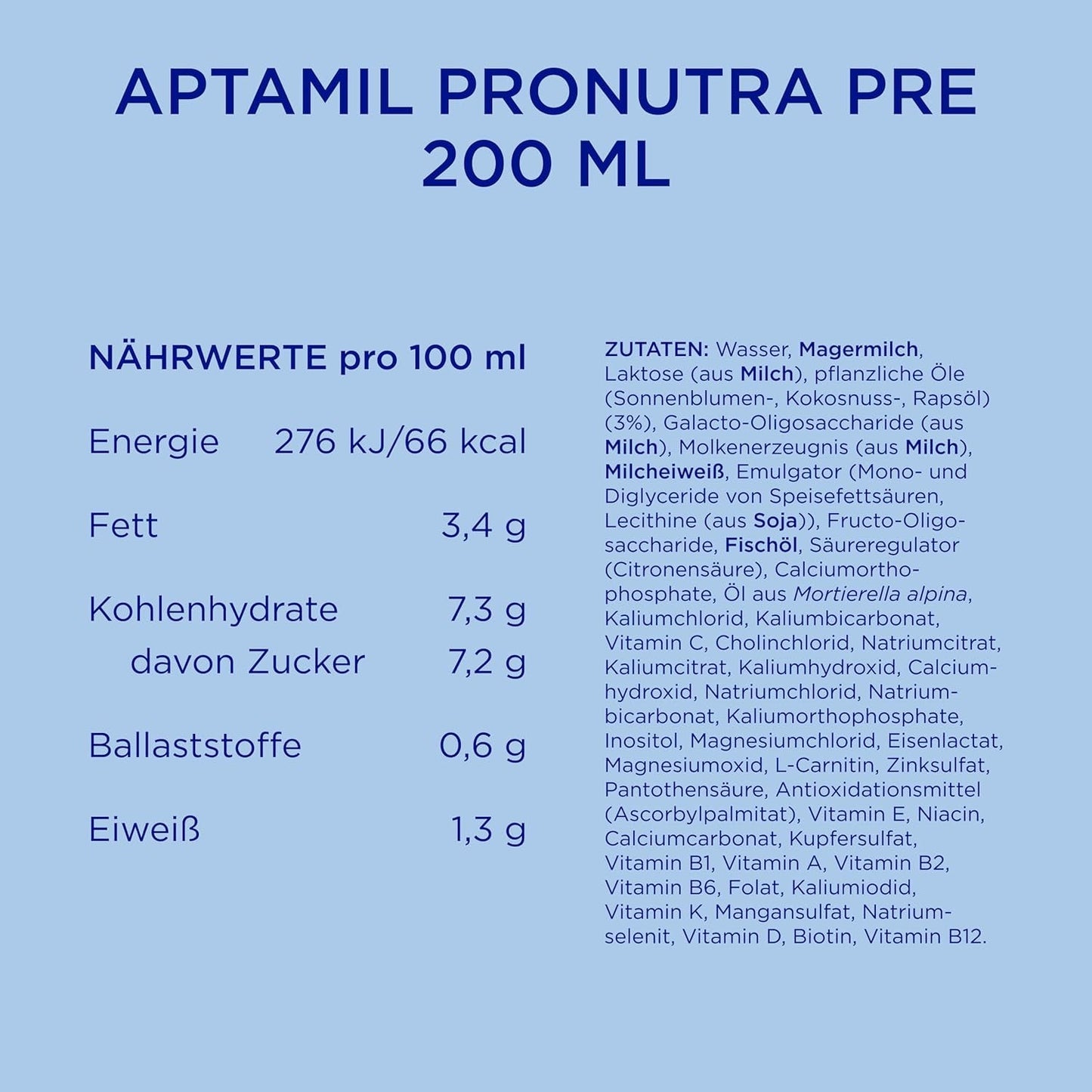 Aptamil Pronutra Pre - Modersmjölksersättning från födseln - Med vegetabiliska oljor, utan palmolja - 6 x 4 x 200 ml (4800 ml)