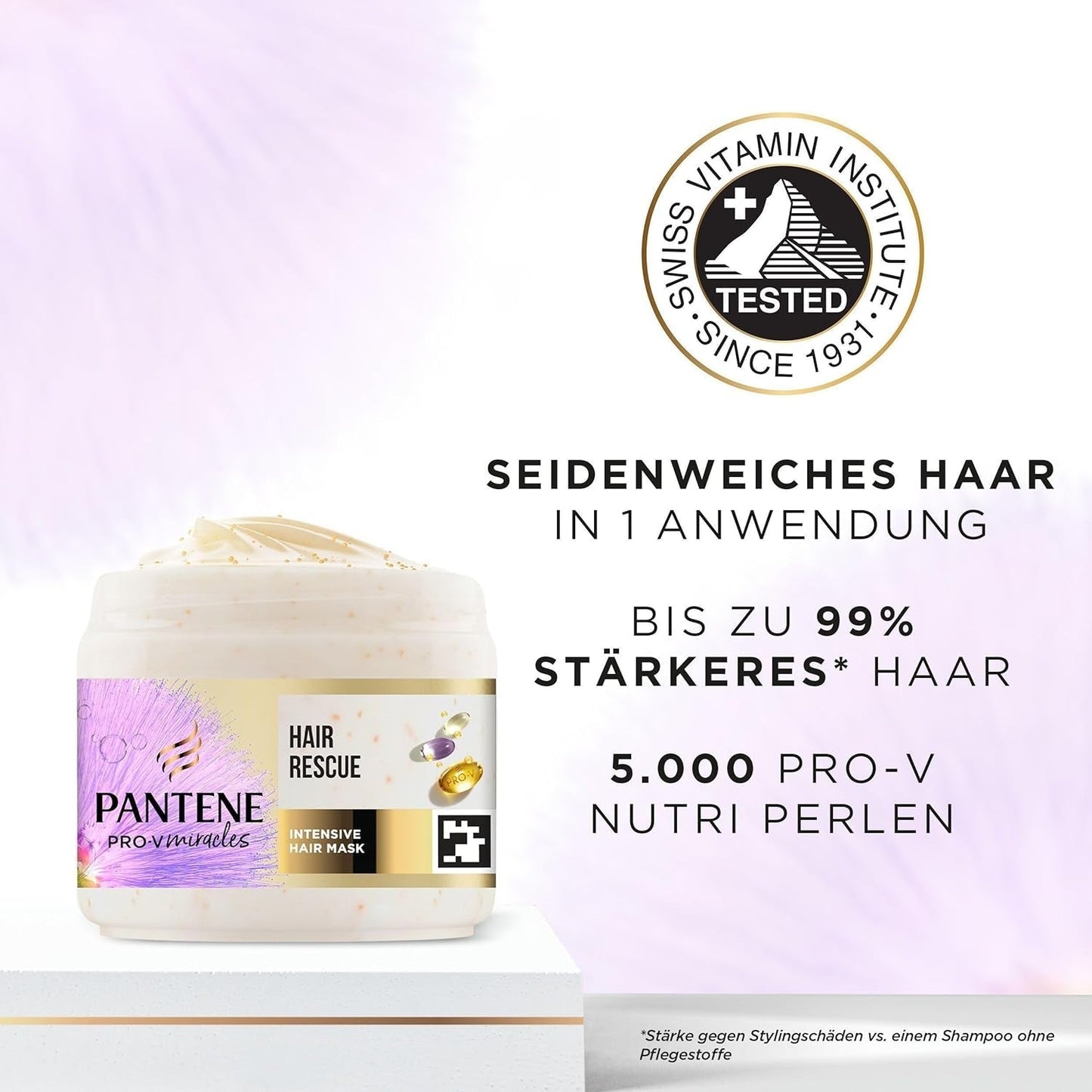 Pantene Pro-V Silky & Glowing Hair Rescue intensiv hårmask med Biotin och Keratin Reconstruct 300ml. Hjälper till att reparera torrt, skadat eller markerat hår Naty Shop Hair Mask