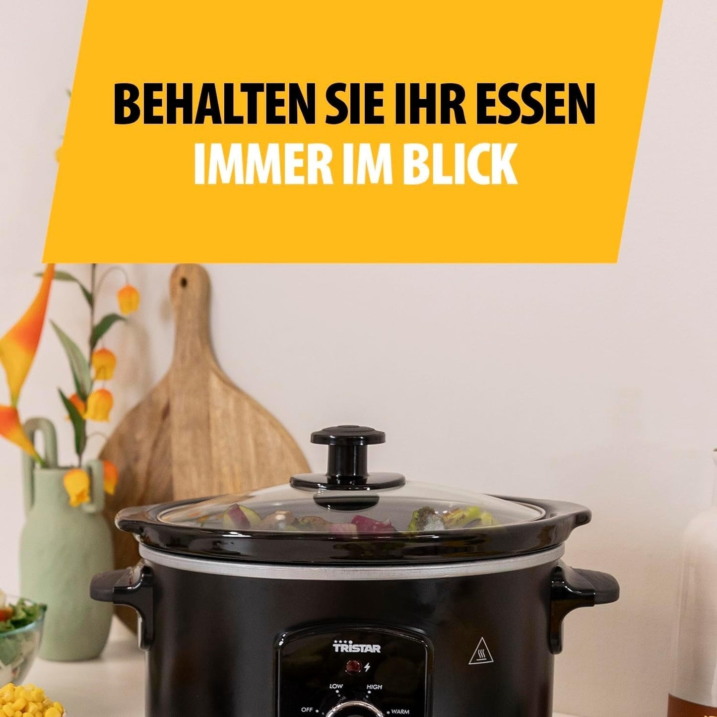 Tristar VS-3915 slowcooker, keramikgryta i rostfritt stål med 2 värmeinställningar och varmhållningsfunktion, 3,5 L Slow Cooker Naty Shop