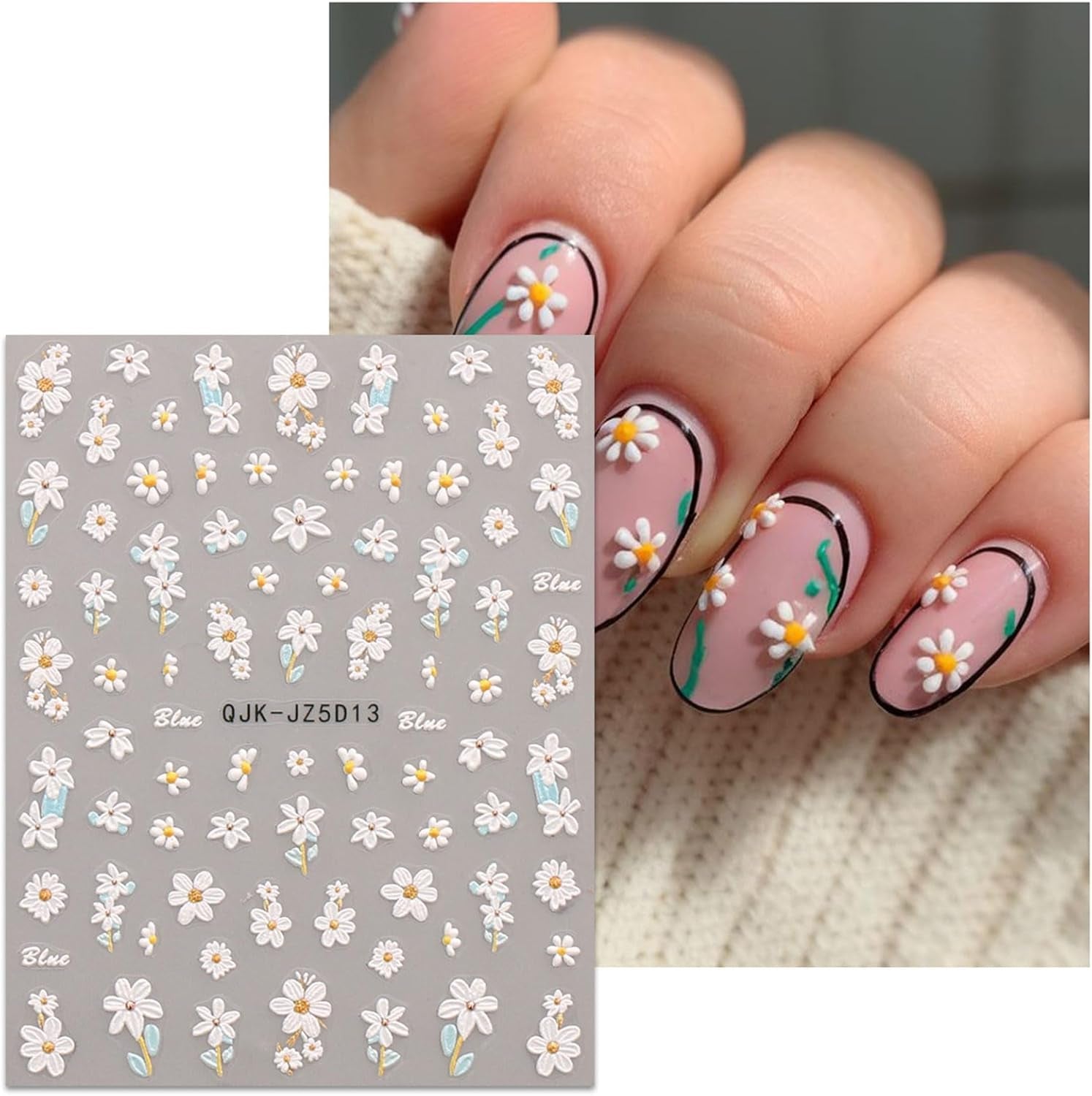 JMEOWIO 3D Nagelsticker Blumen Nail Art Sticker Selbstklebend Nagelaufkleber 5D Stereoskopisk Sommer Frühling Blumen Dekoration Nageldesign Zubehör 4 Blatt