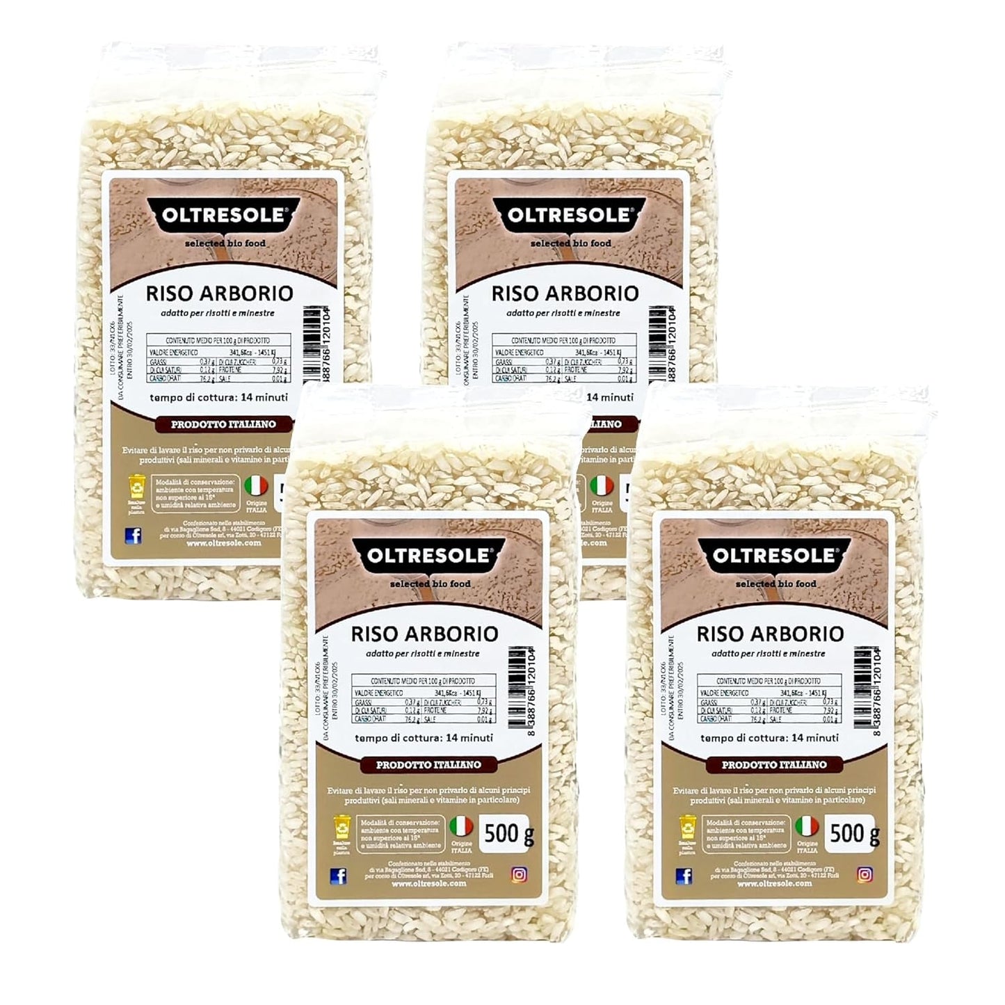Hantverksmässigt italienskt Arborio-ris, storkornigt och stärkelsehaltigt ris, perfekt för soppor, risottos och rissallader, vakuumförpackad i 2 1 kg påsar