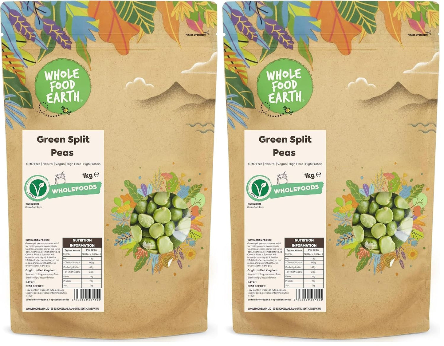 Wholefood Earth Organic Split Green Peas - 1 kg