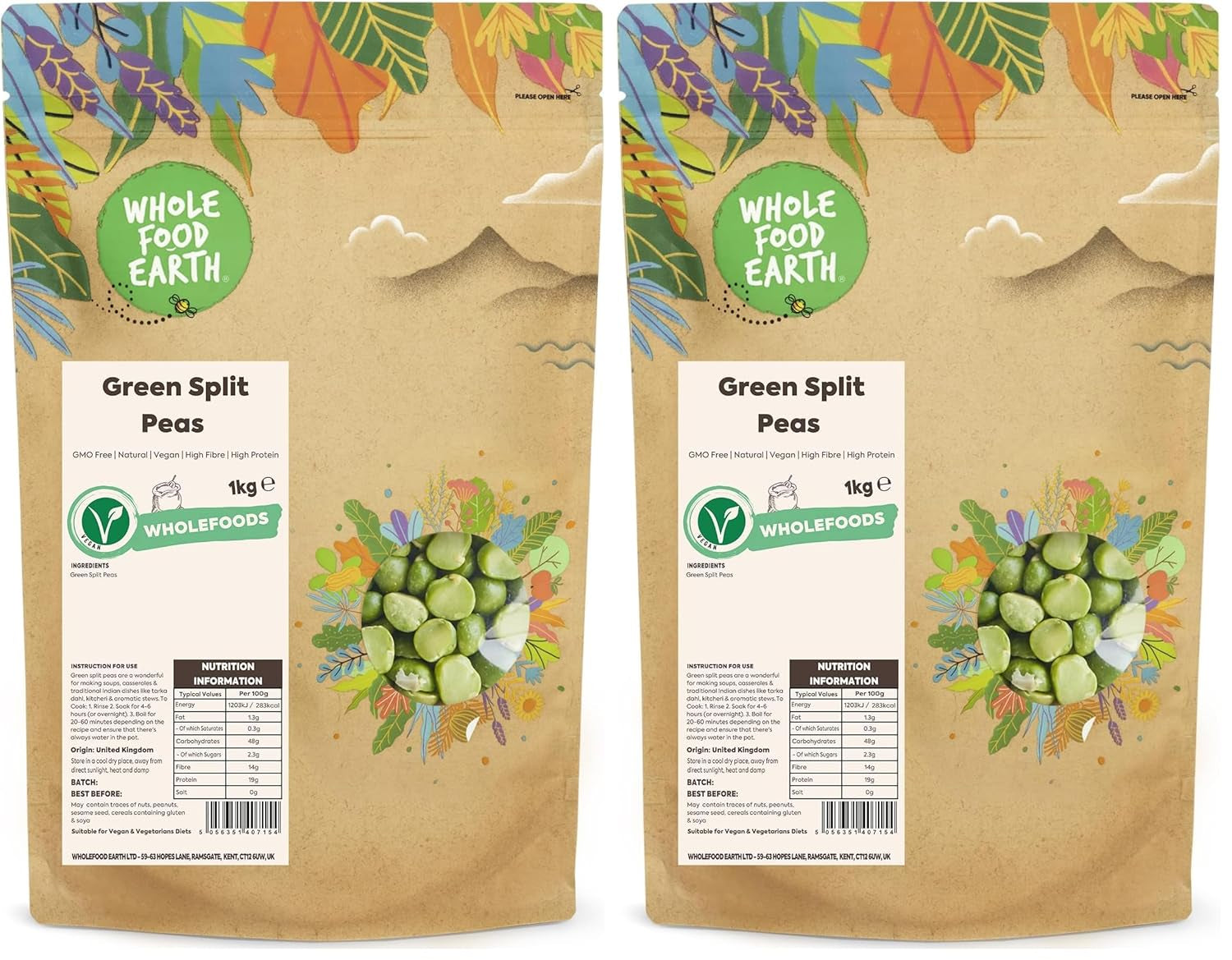 Wholefood Earth Organic Split Green Peas - 1 kg