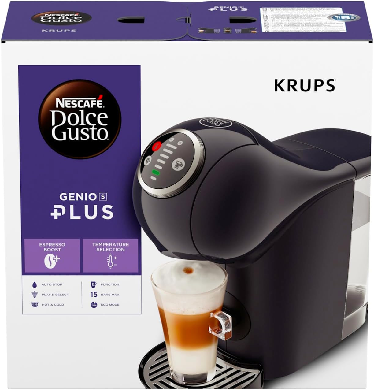 NESCAFÉ Dolce Gusto Genio S Plus från Krups, kompakt kapselkaffemaskin, kapacitet 0,8 liter, 1500 watt, automatisk avkalkningsvarning, space grey, KP340B