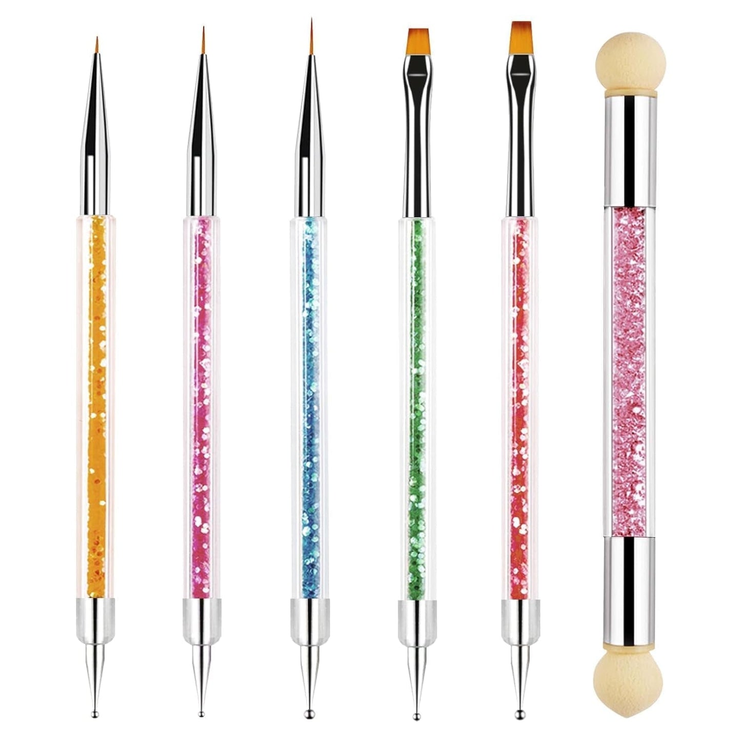 Sularpek 6 Stück Nagel Pinsel, Nagel Pinsel, Pinsel Nageldesign, Nagel Pinsel Set, Nail Art Dotting Tools Mit 1 Sponge Brush Applikator, Nageldesign Zubehör Für DIY Nail Art Design