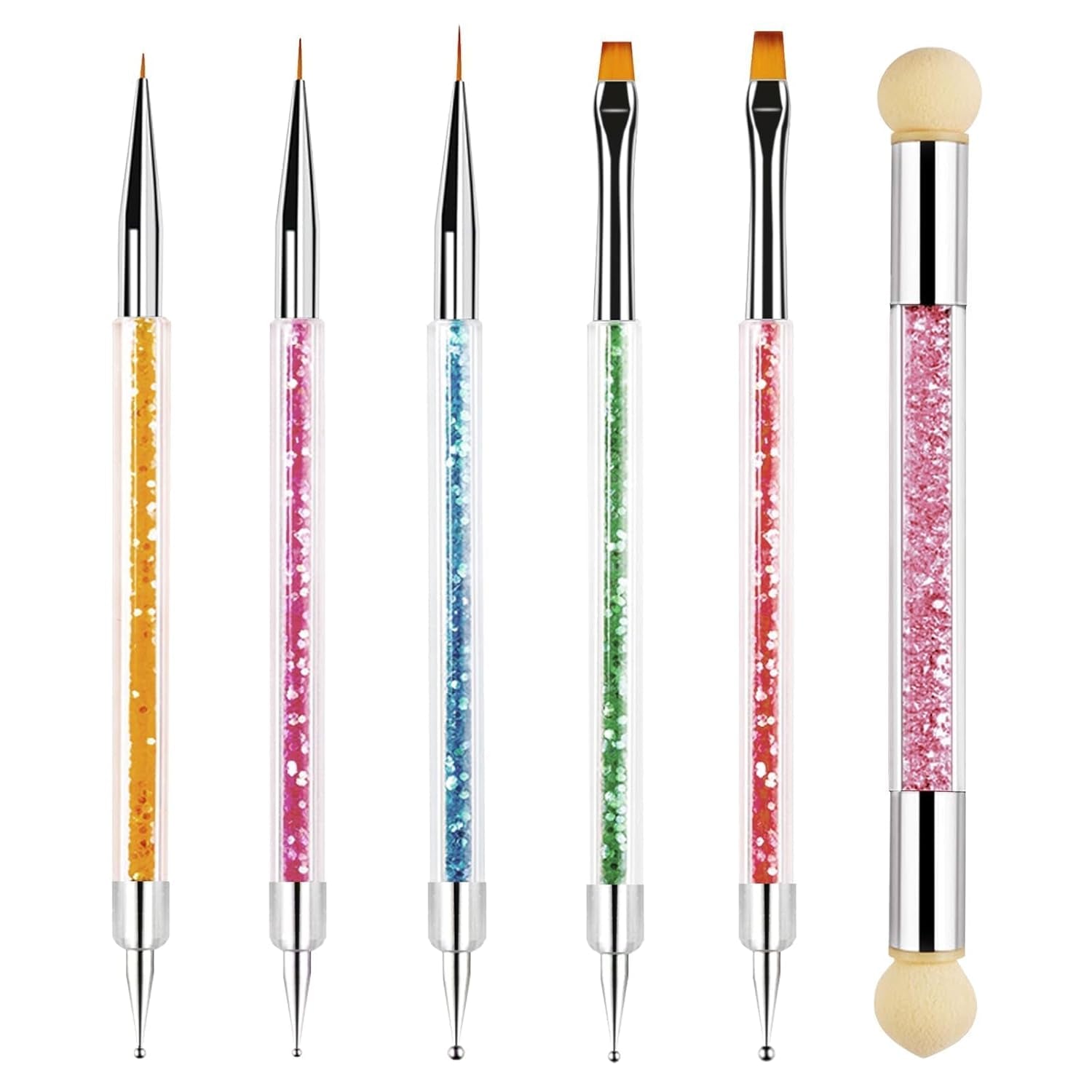 Sularpek 6 Stück Nagel Pinsel, Nagel Pinsel, Pinsel Nageldesign, Nagel Pinsel Set, Nail Art Dotting Tools Mit 1 Sponge Brush Applikator, Nageldesign Zubehör Für DIY Nail Art Design
