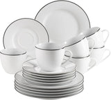 Mäser Nola Series Modern 6-personers kaffeservs Vit med svart kant 18-delat servisset Kaffekoppar Fat och desserttallrikar - Runda kaffeserviser Kaffeservis Vit