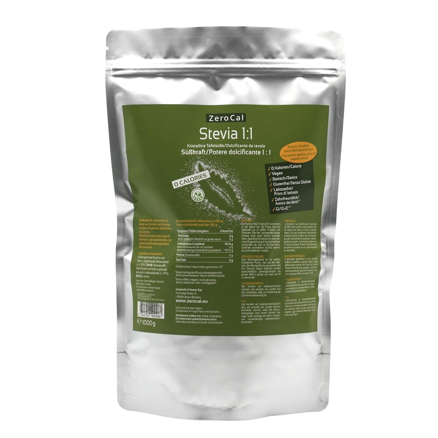 Stevia 1:1 (Erythrit - Stevia) - Natürlicher Zuckerersatzstoff, 1000 G Sweeteners Naty Shop Standardtitel