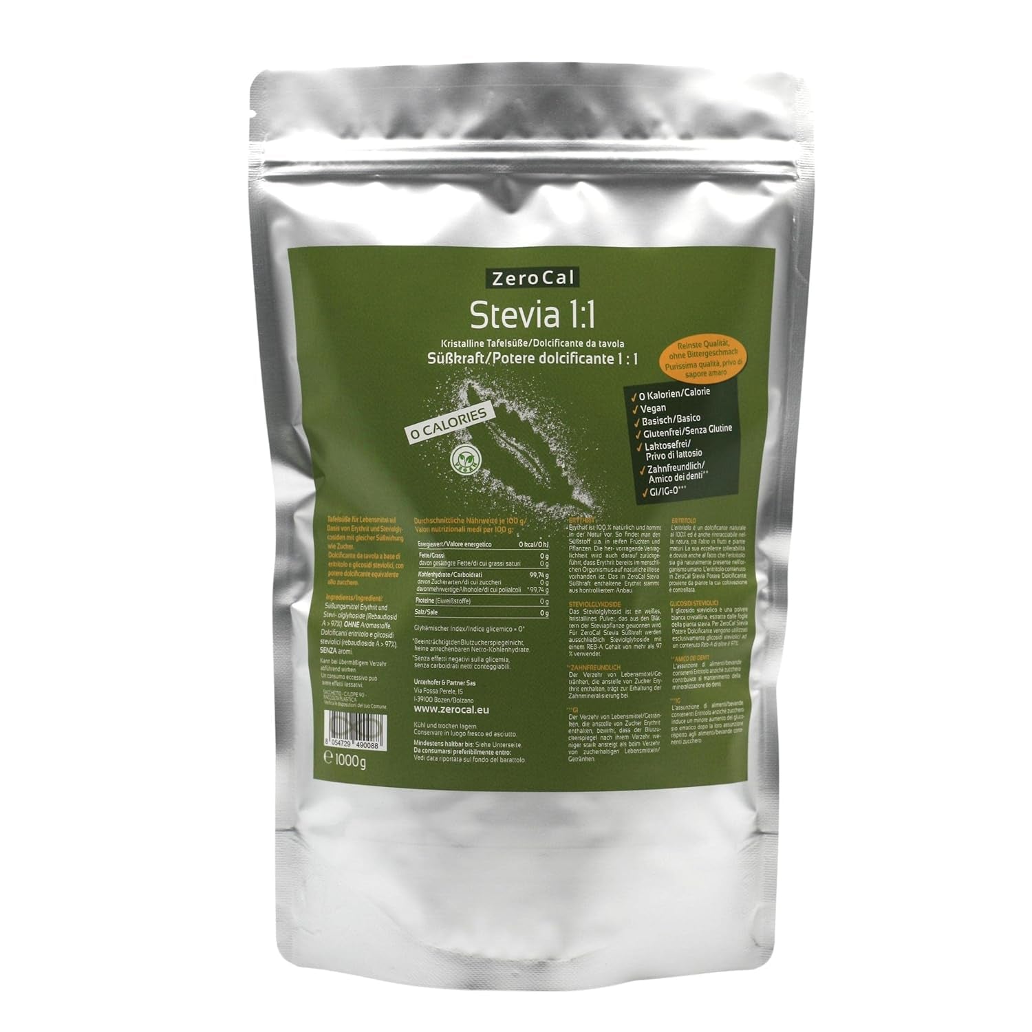 Stevia 1:1 (Erythrit - Stevia) - Natürlicher Zuckerersatzstoff, 1000 G Sweeteners Naty Shop Standardtitel