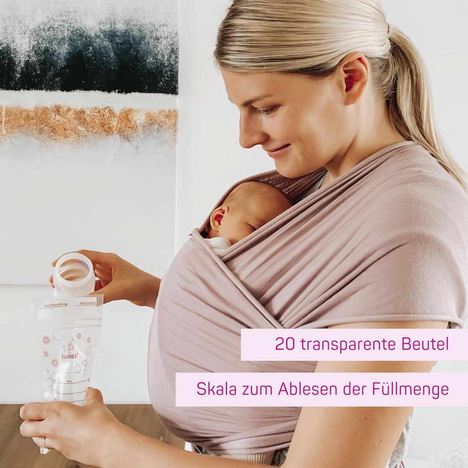 ELANEE Muttermilchbeutel, Aufbewahren & Einfrieren Von Muttermilch, Geschmackneutral Und Vorsterilisiert, Doppelter Sicherheitsverschluss, 20 Stück, Mit Standfuß (711-00) Babymat och amningstillbehör Naty Shop