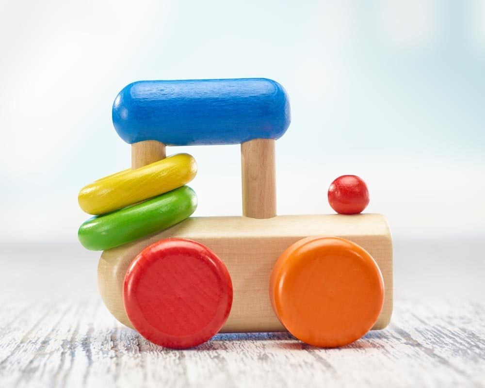 Selecta lokfångstleksak, 8,5 cm, trä, 6 månader - 3 år, lok med skallerringar Jucarii Bebe Naty Shop