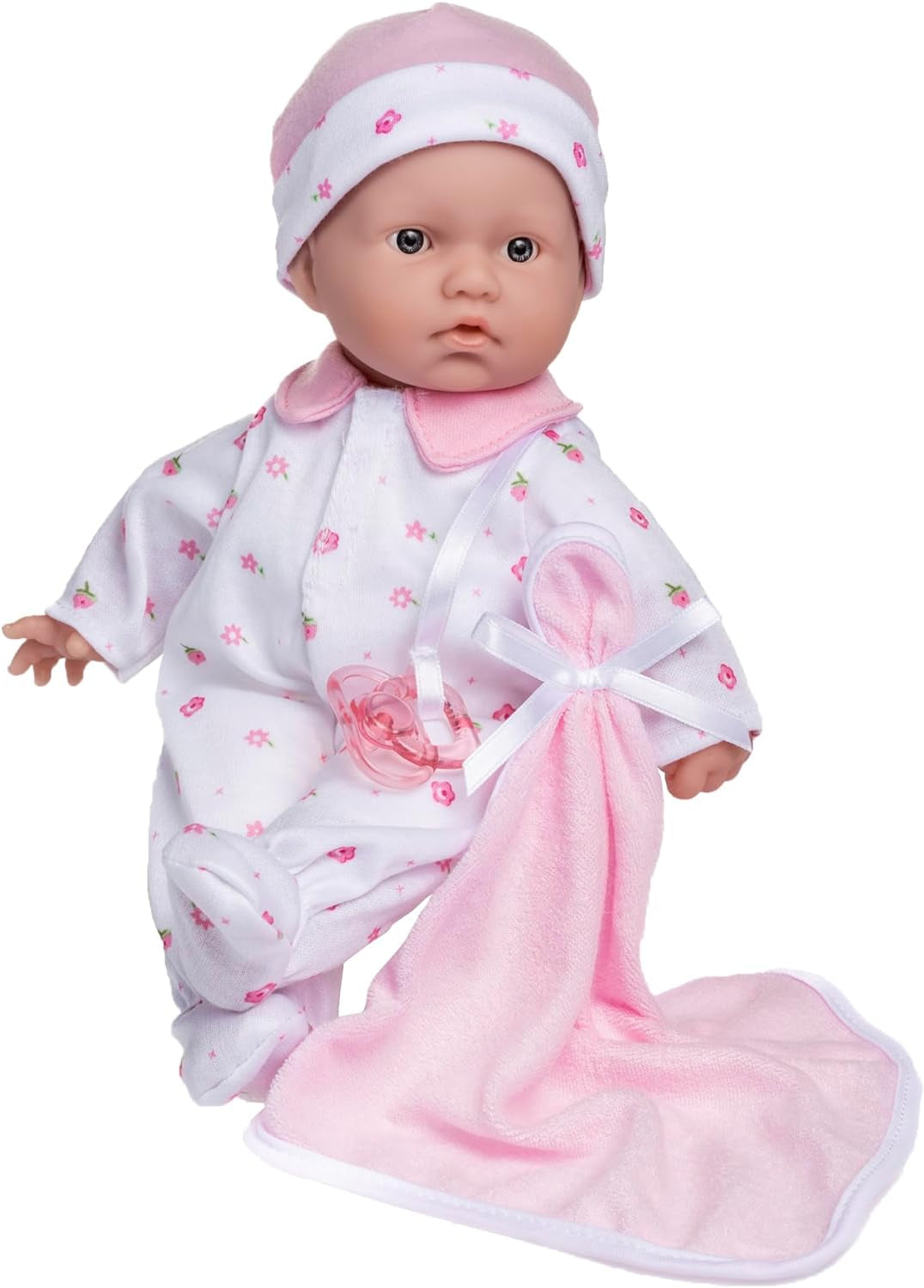JC Toys La Baby Caucasian Baby Doll Set - 28 cm Mjuk tvättbar docka Rosa Avtagbar outfit med hatt, filt och napp i 12 månader och uppåt Naty Shop Dolls Pink Single