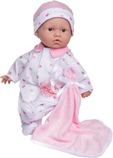 JC Toys La Baby Caucasian Baby Doll Set - 28 cm Mjuk tvättbar docka Rosa Avtagbar outfit med hatt, filt och napp i 12 månader och uppåt Naty Shop Dolls Pink Single