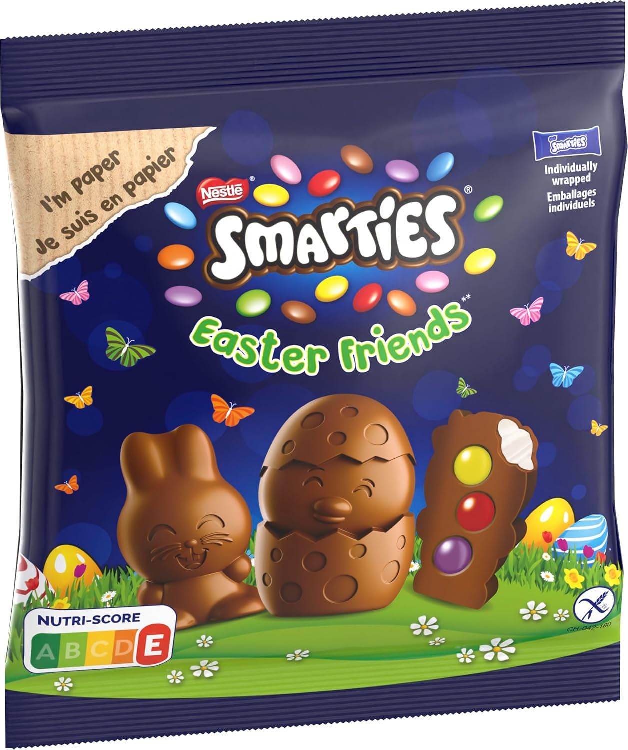 NESTLÉ SMARTIES Easter Friends, figuriner med påsktema, gjorda av fin mjölkchoklad med krämig fyllning och färgade minilinser med SMARTIES-choklad, 1 förpackning (1 x 65g)