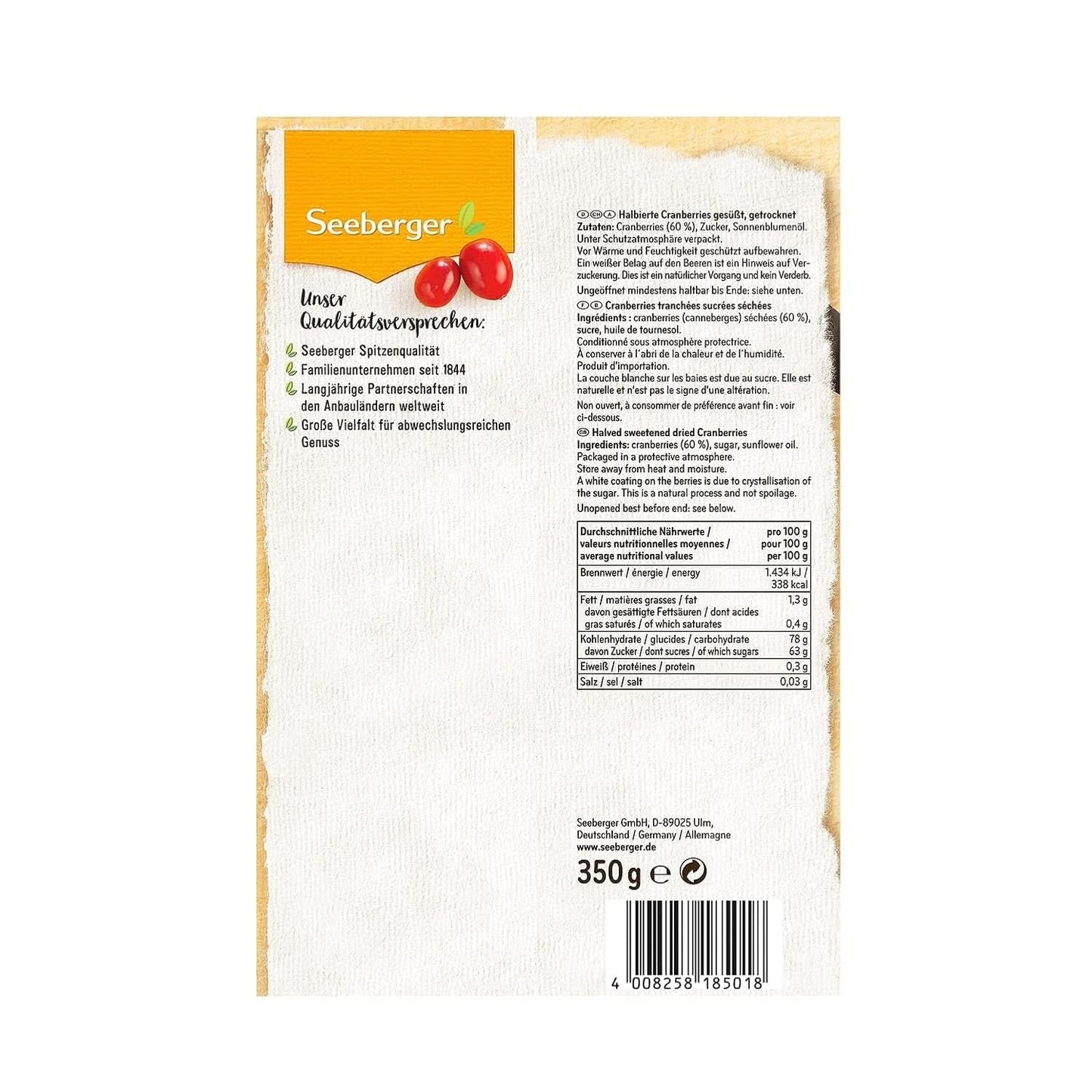 Seeberger, Halved, Fruity and Sweet Canadian Tranberries Naty Shop Dehydrated Products