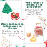 Scrapcooking - Set med 3 pulveriserad julmatfärgning - röd, grön, guld - ätbar matfärg för bakning, kakor, kakor, bakverk, deg, fondant - juldekorationer - 4018