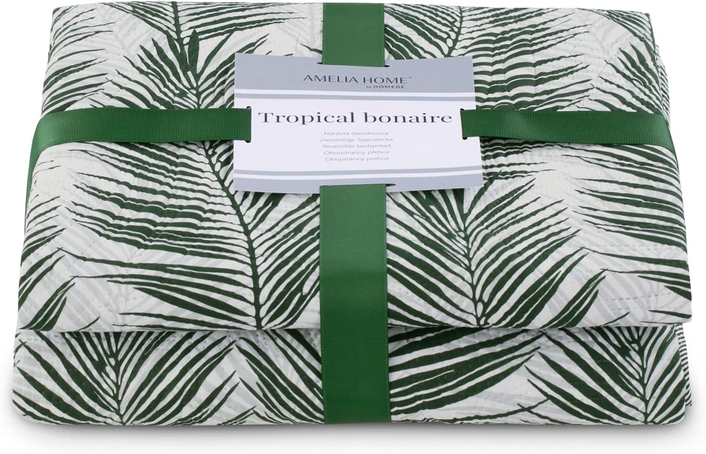 Ameliahome Överkast Överkast 170X210 Cm Dubbelsidigt Lättskött Överkast Växtmönster Grön Vit Tropiska Bonaire Sängar och filtar Besuche den AmeliaHome-Store