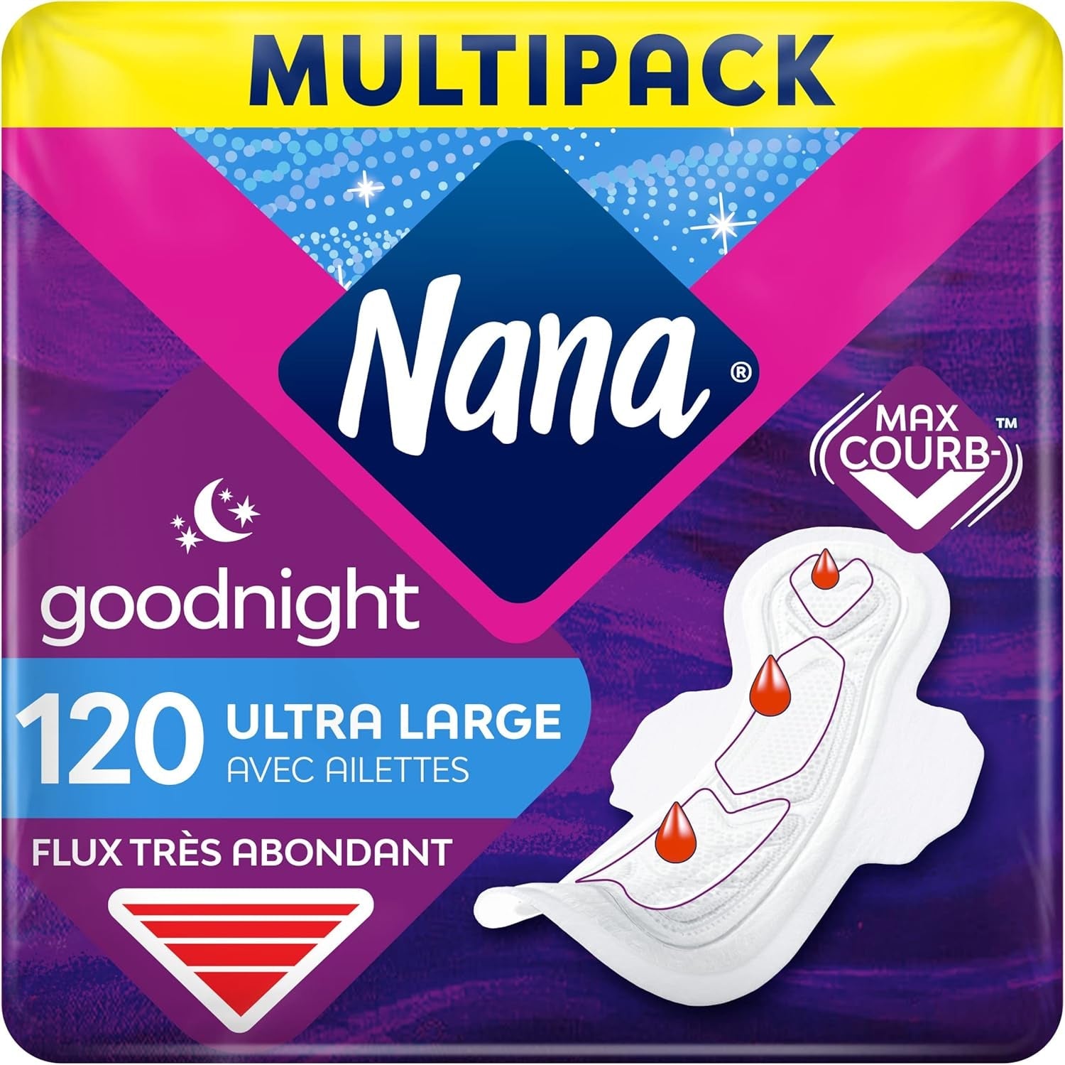 Ultra Goodnight sanitetsbindor med vingar - Flux Very Abondants - 10 våtservetter i individuella påsar