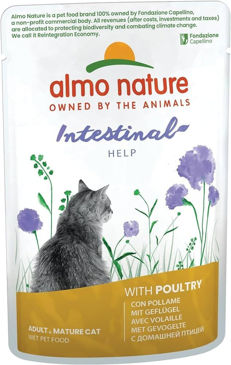 Almo Nature Functional - Tarmhjälp - Våtfoder för vuxna och mogna katter med känsliga tarmar - med fjäderfä - stödjer mikrobiomet - 70 g (förpackning med 30)