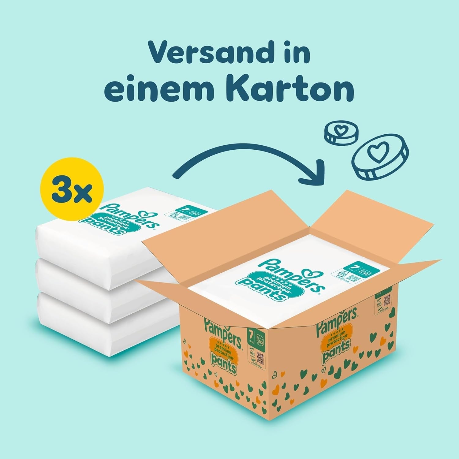 Pampers Premium Protection Pants Storlek 7, 123 Blöjor, 15 kg+, med 360° justering och mjuka anti-läcka muddar för optimal komfort och skydd