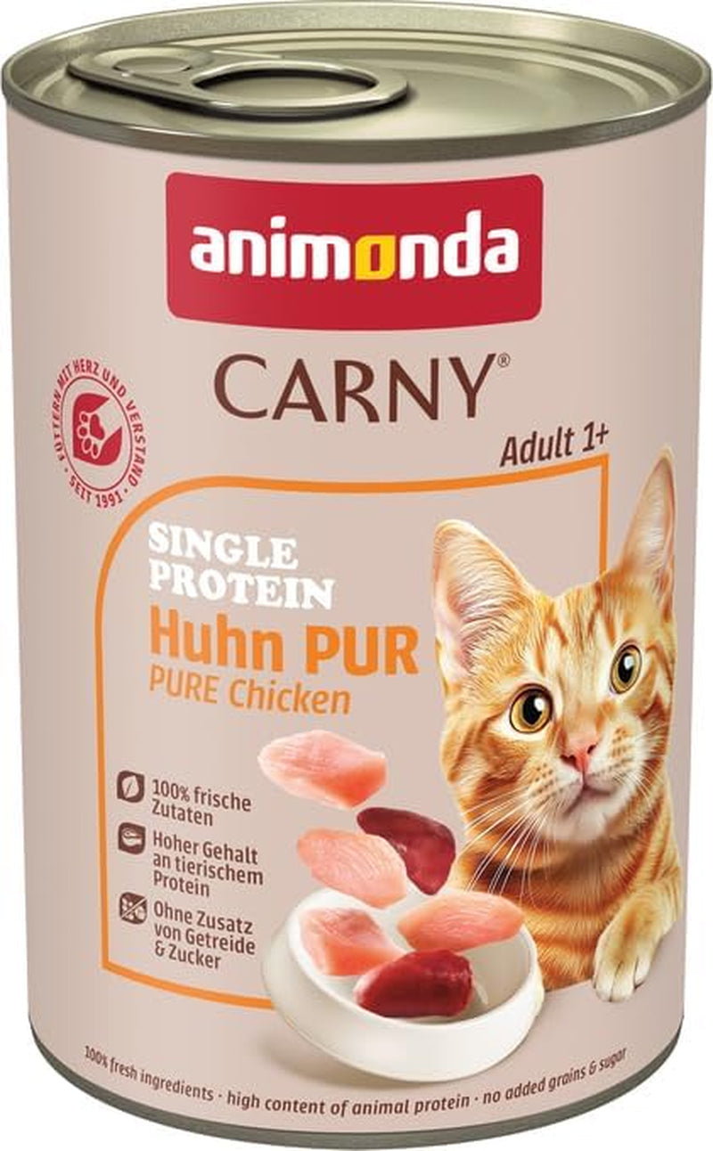 animonda Carny Adult Single Protein Pure Chicken (6 x 400 g), våtfoder för vuxna katter med en enda proteinkälla, våtfoder för vuxna katter, spannmålsfri och sockerfri