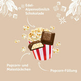 Schogetten popcorn 1 chokladkaka x 100g, mjölkchoklad med popcorn och majsbitar, praktiska enskilda bitar. En delikatess. Bit för bit.
