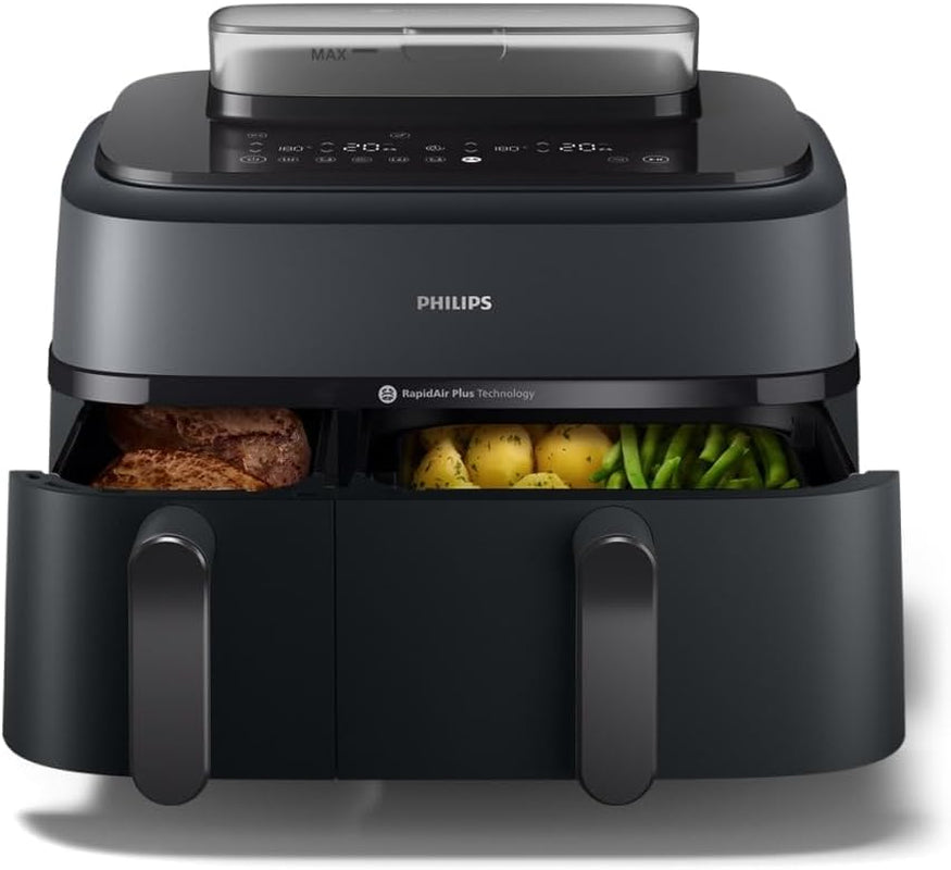 Philips Airfryer Dual Basket 3000-serien, 9L, 2 korgar, 2 diskar klara samtidigt, Rapidair plus varmluftsteknik Vitvaror Naty Shop Steam Dual Basket 9 L