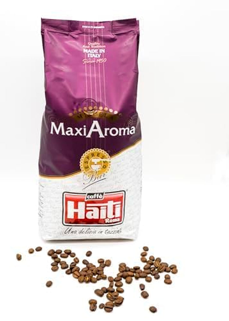 Caffè Haiti Roma Maxi Aroma kaffe i 1 kg förpackning. Balanserad blandning, hantverksstek, tillverkad i Italien.