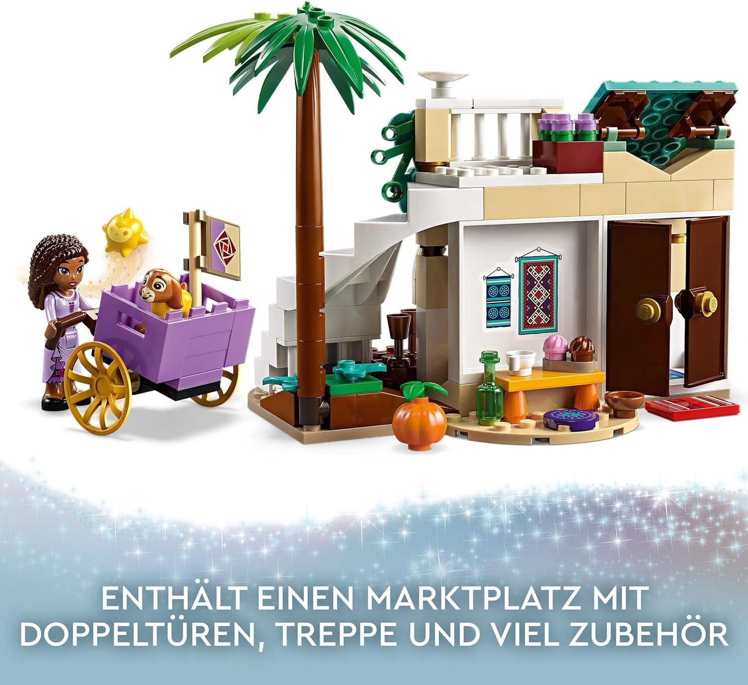 LEGO 43223 Disney Wish Asha i Rosas City, Önskefilmset med marknad, Asha Minidocka, Valentino som leksaksget och stjärnfigurer, Present till barn 6 år, Byggset för flickor och pojkar Besuche den LEGO-Store
