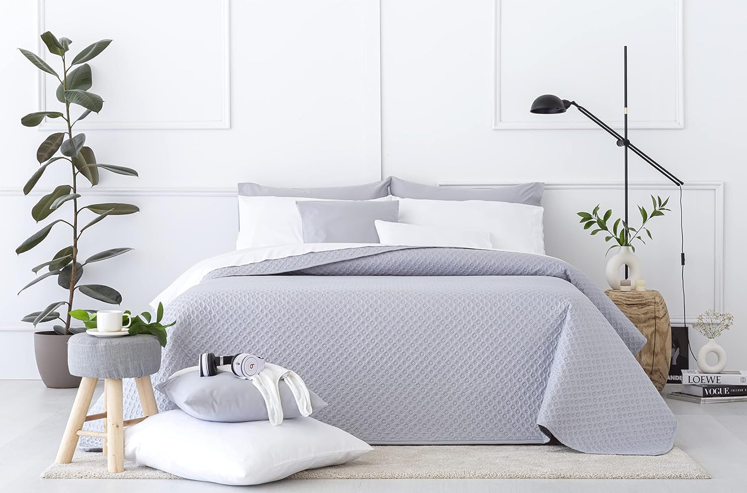 Todocama Fine Boutique överkast med pikémönster, för vår, sommar, höst och vinter, 100% supermjuk mikrofiber, multifunktionell filt, 140/150/160-250 X 260 cm, ljusgrå Sängar och filtar Besuche den Todocama-Store Ljusgrå 250 X 260