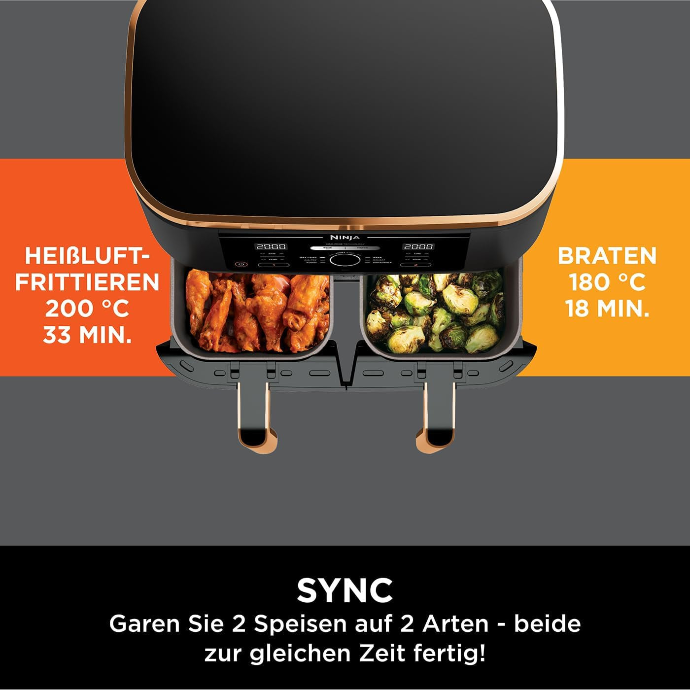 Ninja Foodi AF400EUCP MAX Dual Zone Air Fryer, 9,5 L Airfryer, 2 fack, med tång, non-stick beläggning Hushållsapparater Naty Shop