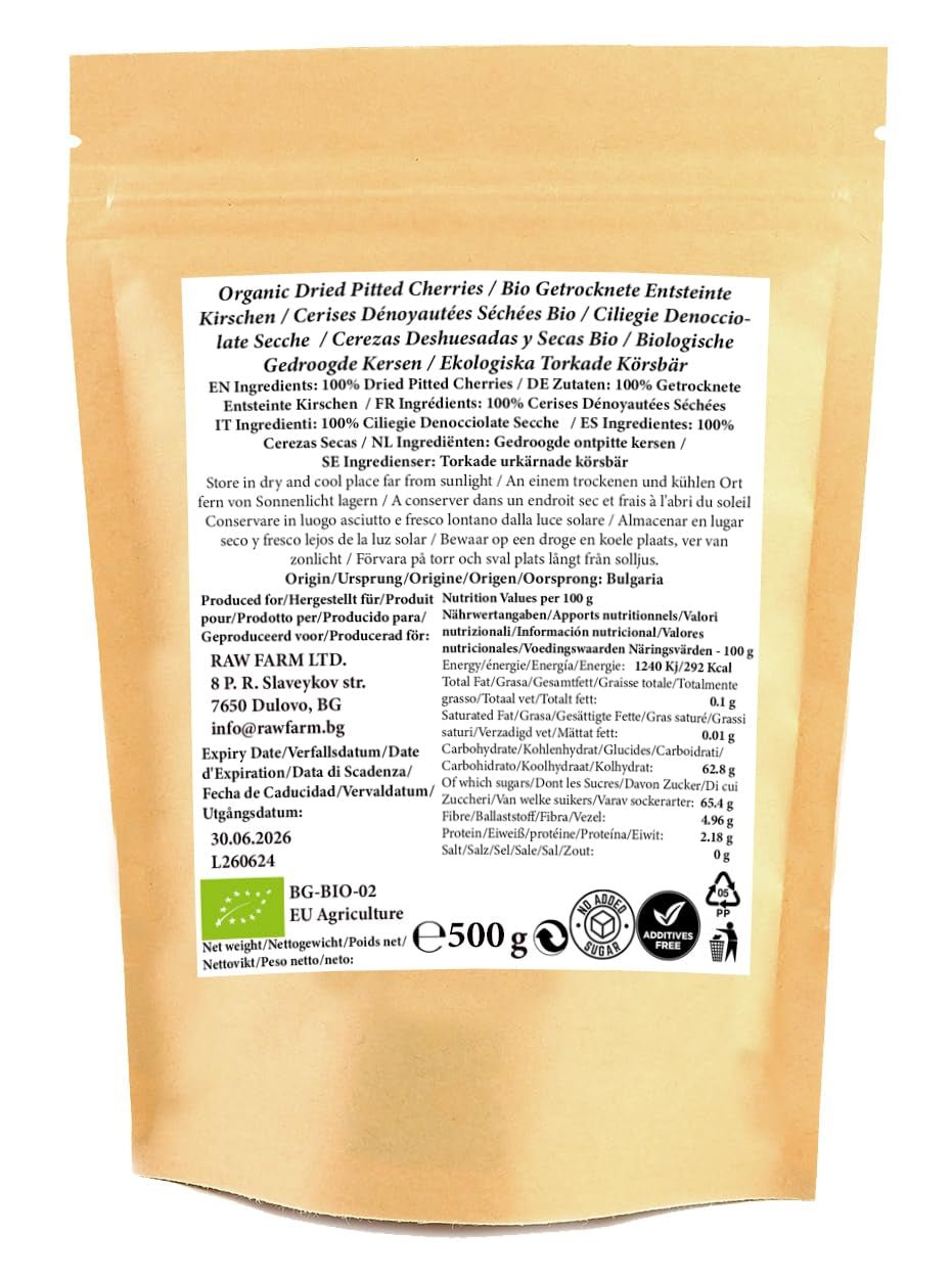500 g torkade ekologiska körsbär, utan gropar, utan tillsatser, sötningsmedel och konserveringsmedel Torkade produkter Naty Shop