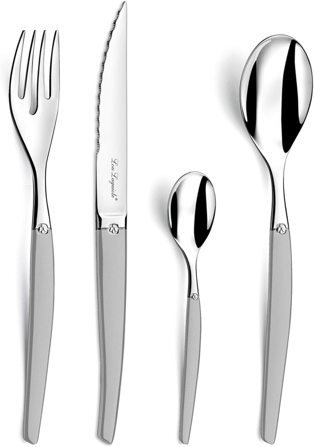 Lou Laguiole JET, bestickset, diskmaskinsäkert, med mikrotandad kniv, satin rostfritt stål Naty Shop