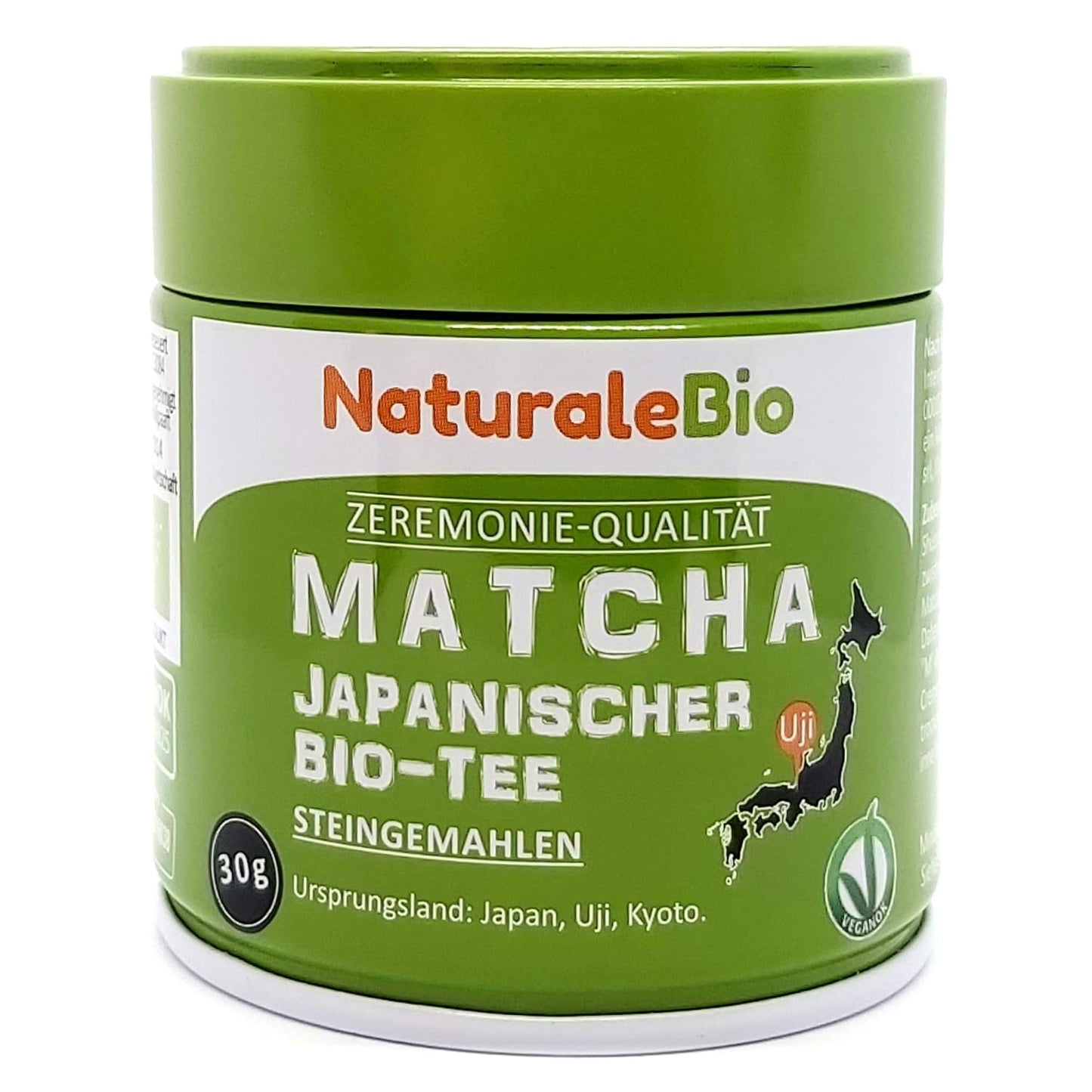 Naturalebio Ceremonial Grade Matcha Tea Powder Original grönt te från Japan. Matcha grönt tepulver av ceremoniell kvalitet tillverkat i Uji, Kyoto. Perfekt för att dricka, laga mat och latte. Kartong med 30 g.