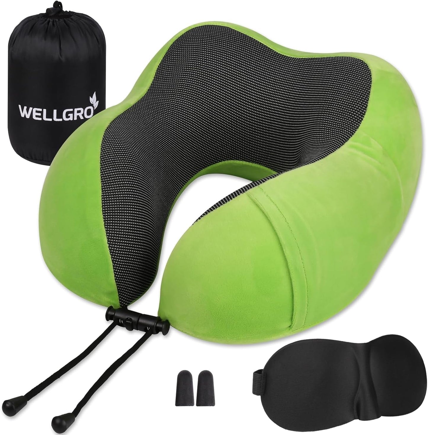 WELLGRO Nackkuddsset med 3D-sömnmask och öronproppar - Avtagbart skydd - Memory Foam - Dragkedja - Inklusive förvaringsväska - Resekudde - Valbar färg, Färg:Grå Cervikala ortopediska kuddar Naty Shop Hälsningar