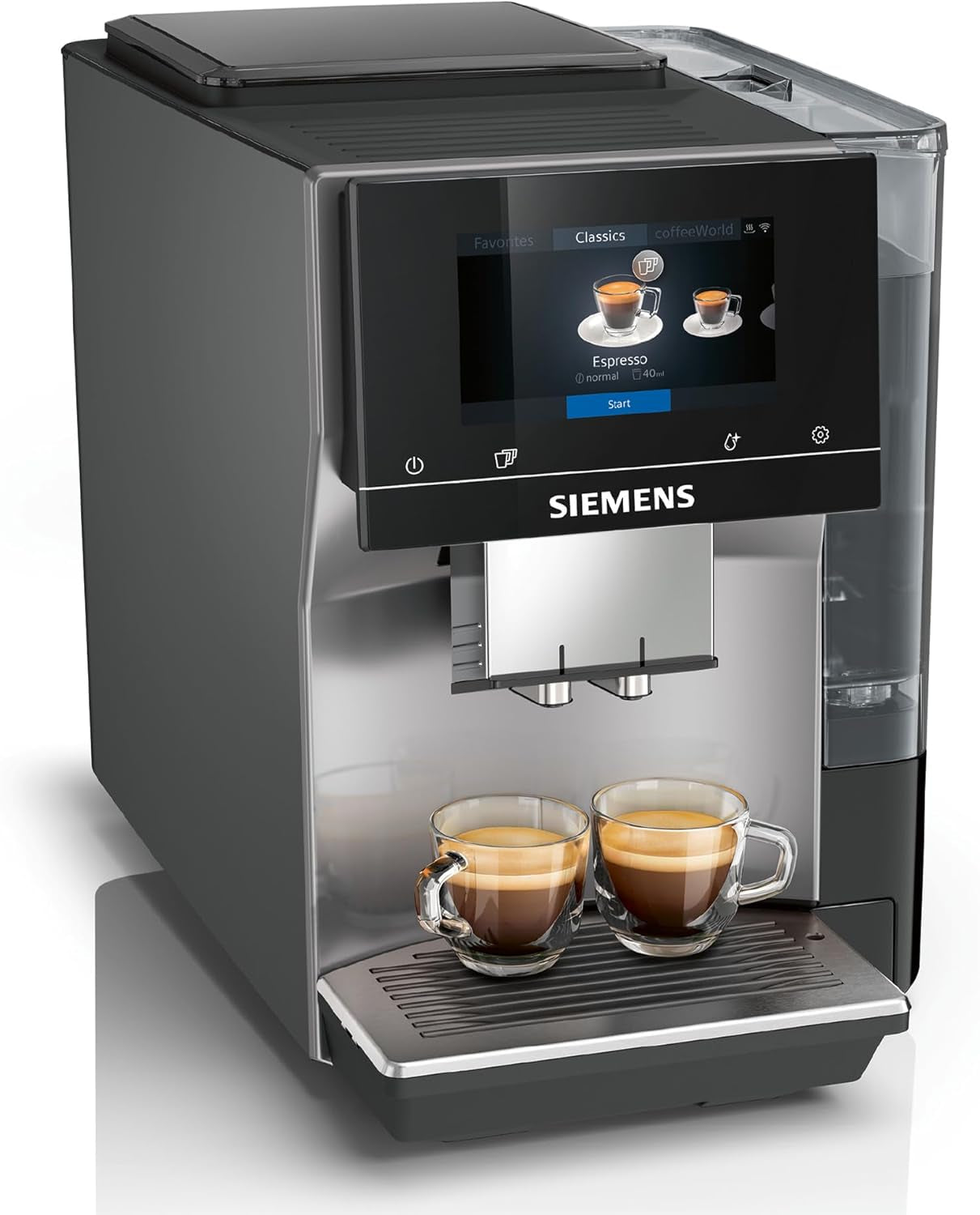 Automatisk espressomaskin Siemens EQ700 classic TP715D01, appkontroll, kallbryggning, intuitiv pekskärm, upp till 10 individuella kaffekreationer som favoriter, automatisk ångrengöring, 1500 W, silvergrå
