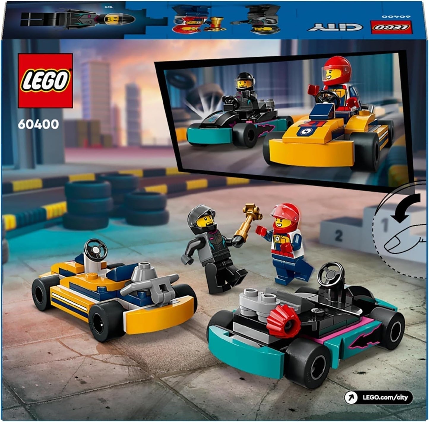 LEGO City Go-Karts med förare, set med 2 minifigurer förare och racerbilar, billeksak för 5 år gamla pojkar och flickor, rolig present för barn 60400 Byggset Besuche den LEGO-Store