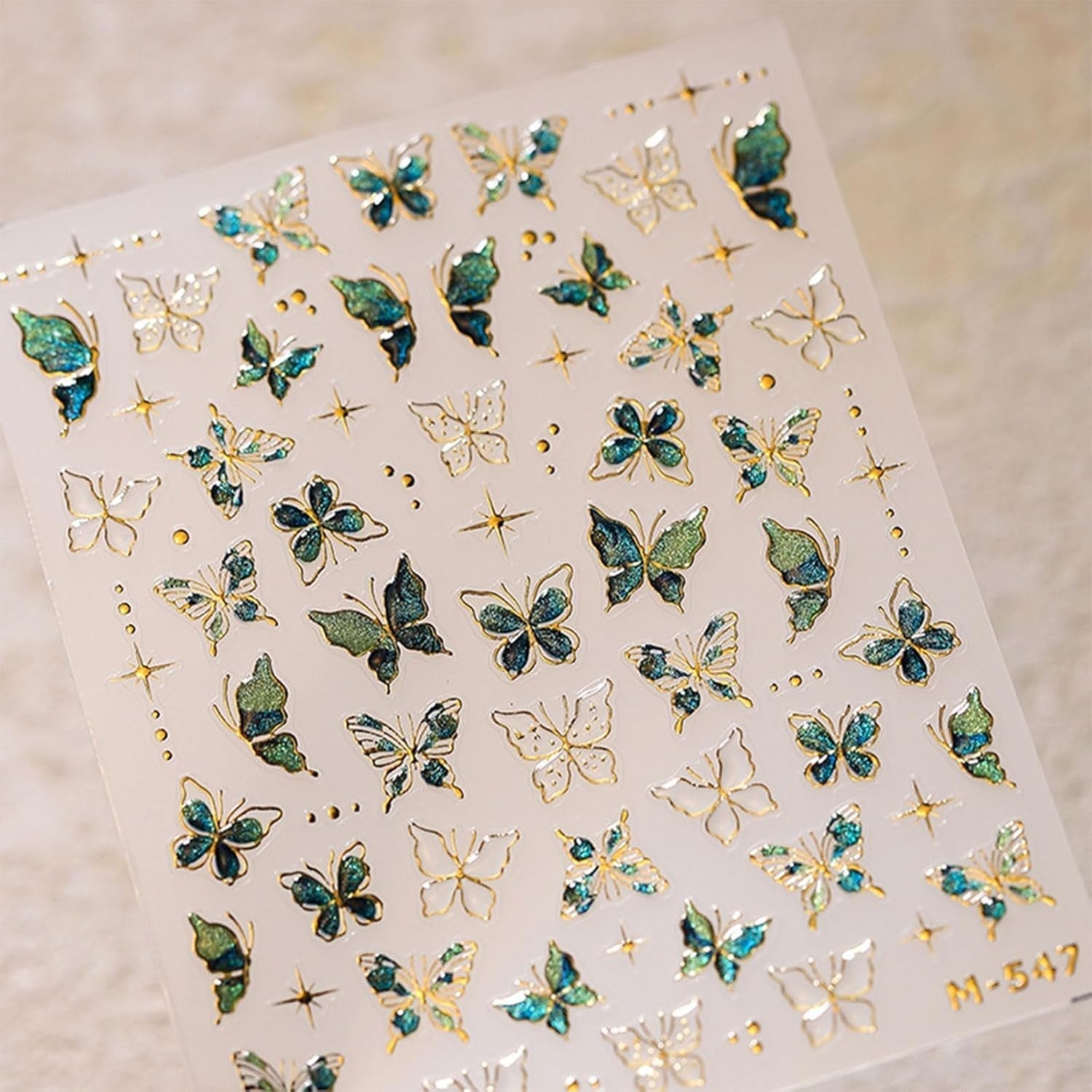 JMEOWIO 3D Nagelsticker Grün Gold Schmetterling Nail Art Sticker Selbstklebend Nagelaufkleber 5D Stereoskopisk Dekoration Nageldesign Zubehör 1 Blatt