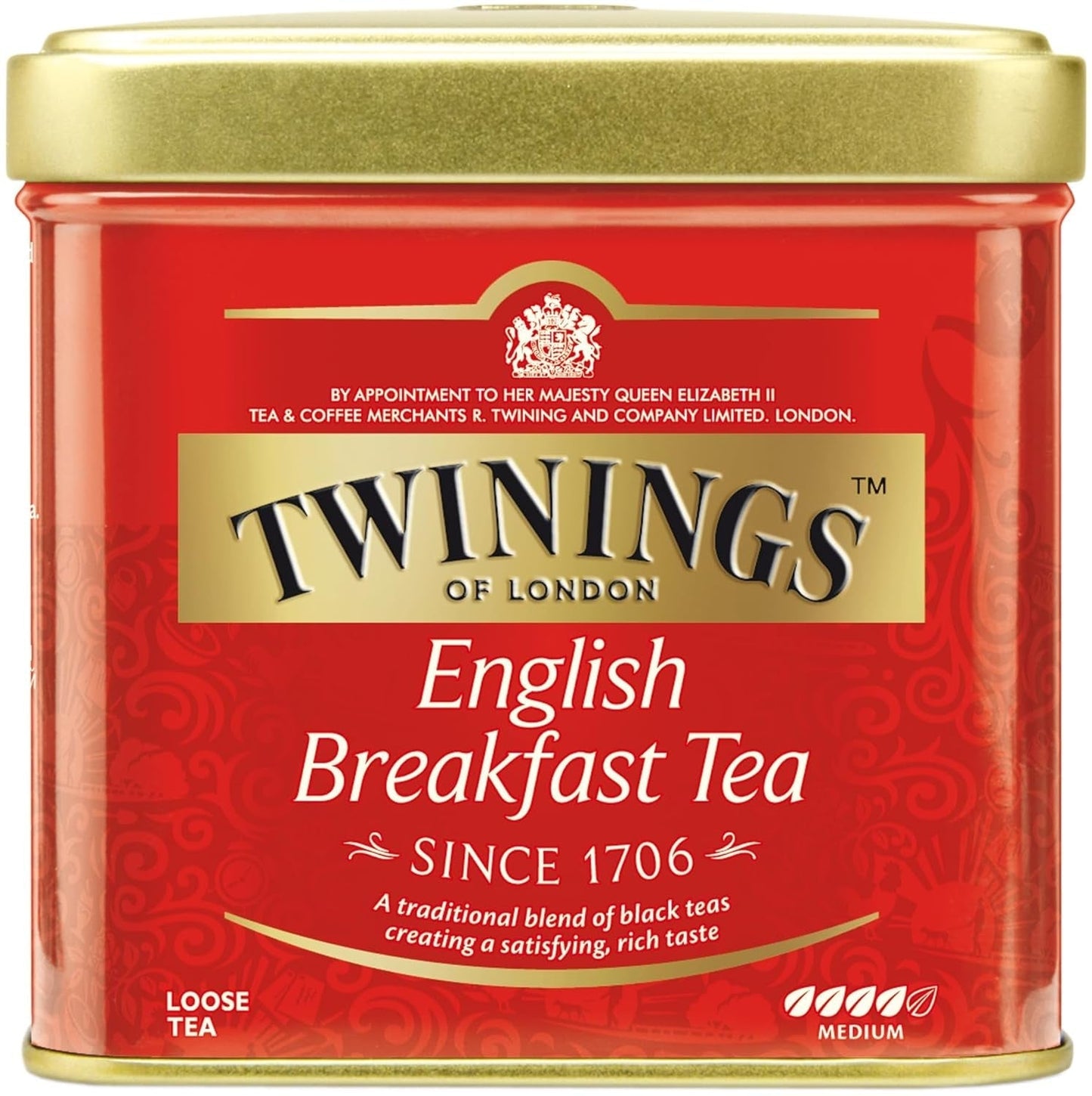 Twinings English Breakfast Tea Loose Black Tea in Tea Box Starkt svart te från högkvalitativa teblad plockade från de bästa teplantagen i Sri Lanka och Indien G, neutralt, 100 gram