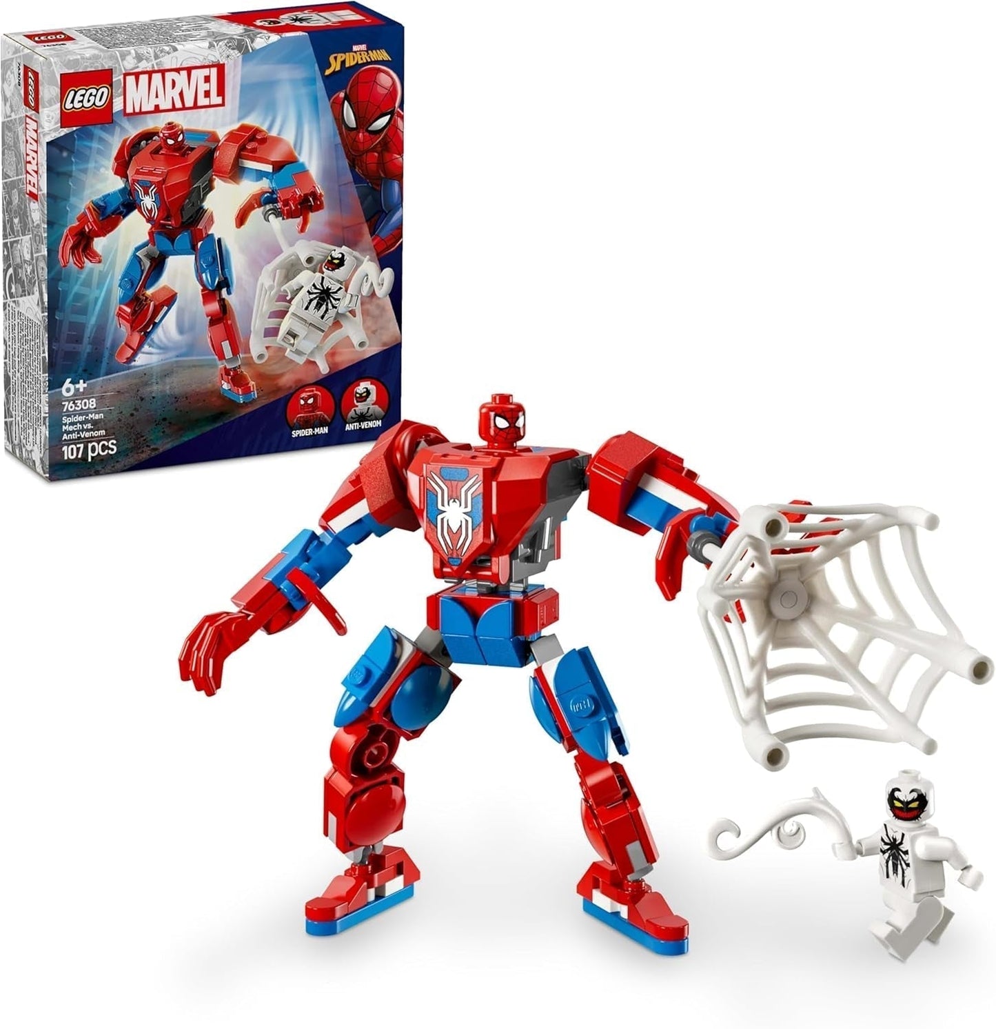 LEGO Marvel Spider-Man Mech vs. Anti-Venom - Superhjälteleksak med 2 minifigurer - Actionfigur med rörliga armar, ben och fingrar - Present för pojkar och flickor i åldern 6+ 76308 Byggset Besuche den LEGO-Store Standardtitel