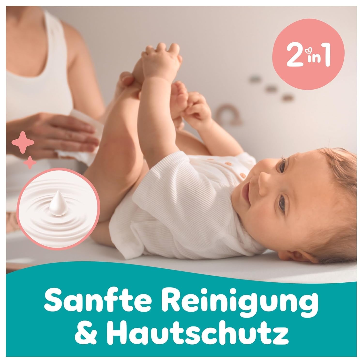 Pampers Sensitive Wet Wipes, 6 förpackningar med 80 våtservetter = 480 våtservetter, oparfymerade, för skonsam, skonsam rengöring